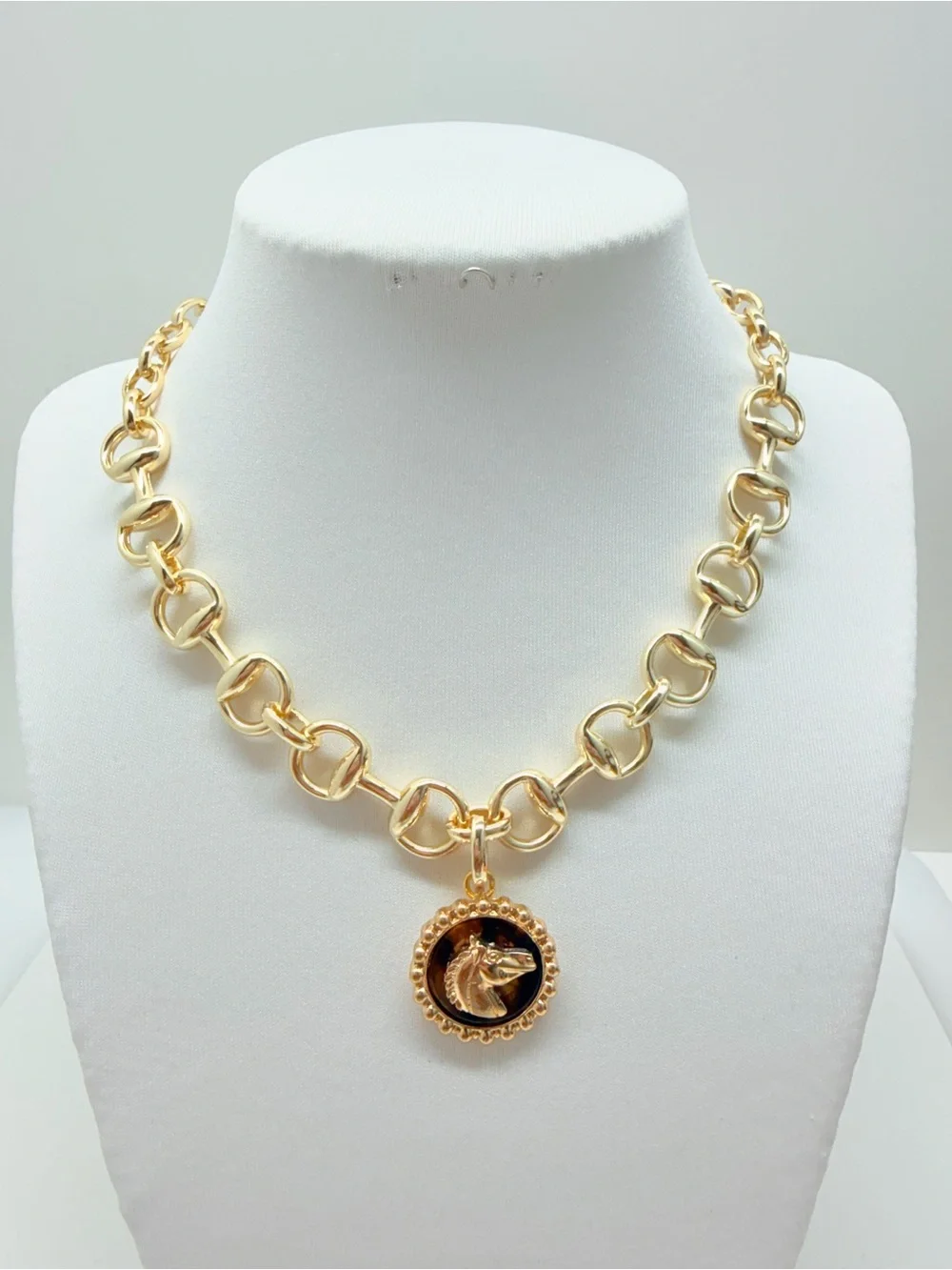 14k gold plated Horse bit Necklace & horsebit links with Horse pendant